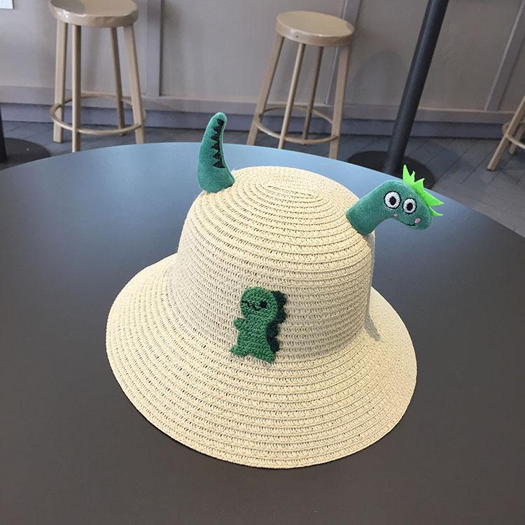 Cute Kids Sun Hat With 3D Cartoon Bear And Dinosaur Summer UV Protection Bucket Cap For Boys And Girls Straw