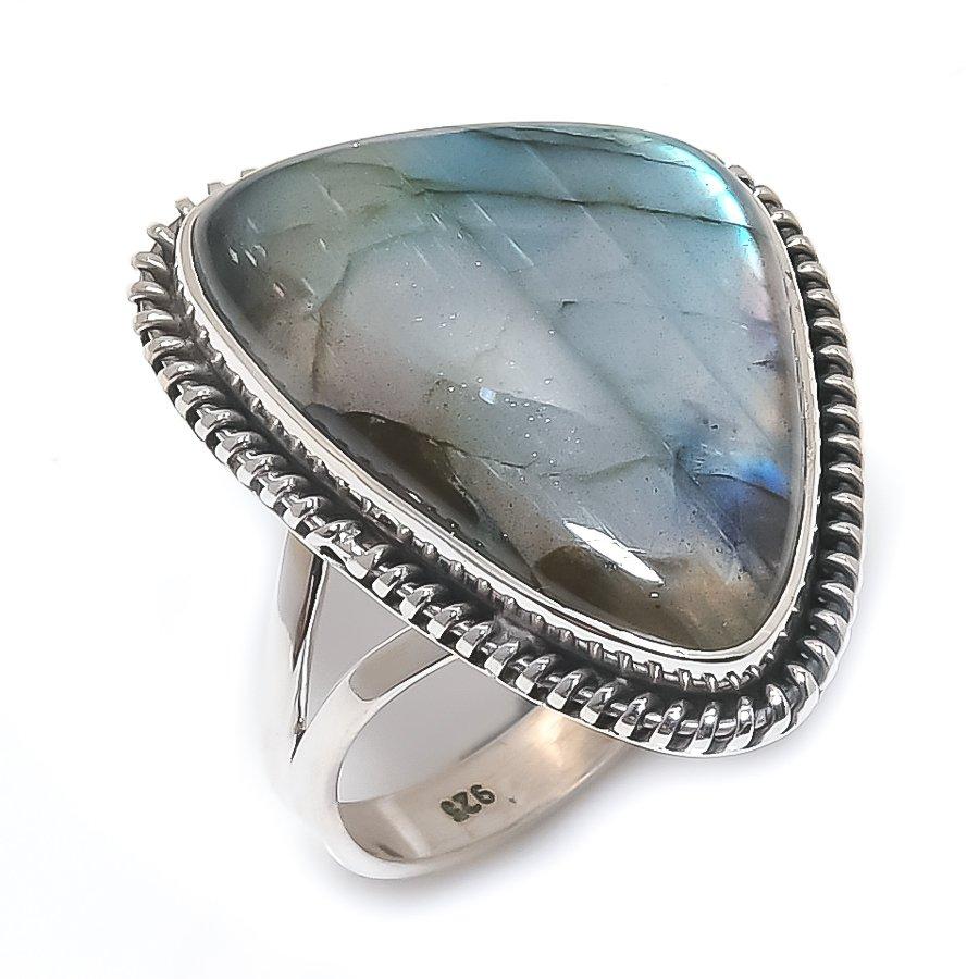Натуральный лабрадорит, ювелирное кольцо ручной работы из твердого серебра 925 пробы, размер 10, w6n59