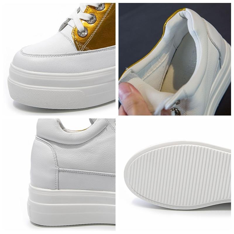 Fujin/кеды из лакированной натуральной кожи на танкетке 7,5 см, повседневные кроссовки на массивном массиве, вулканизированный скрытый каблук, летние женские модные туфли на шнуровке