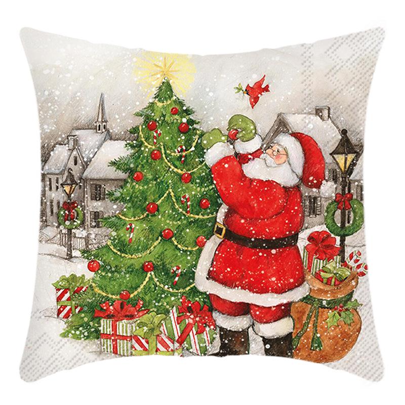 New Christmas Snowman Santa Claus Line Print Pillow Home Sofa Cushion Cover