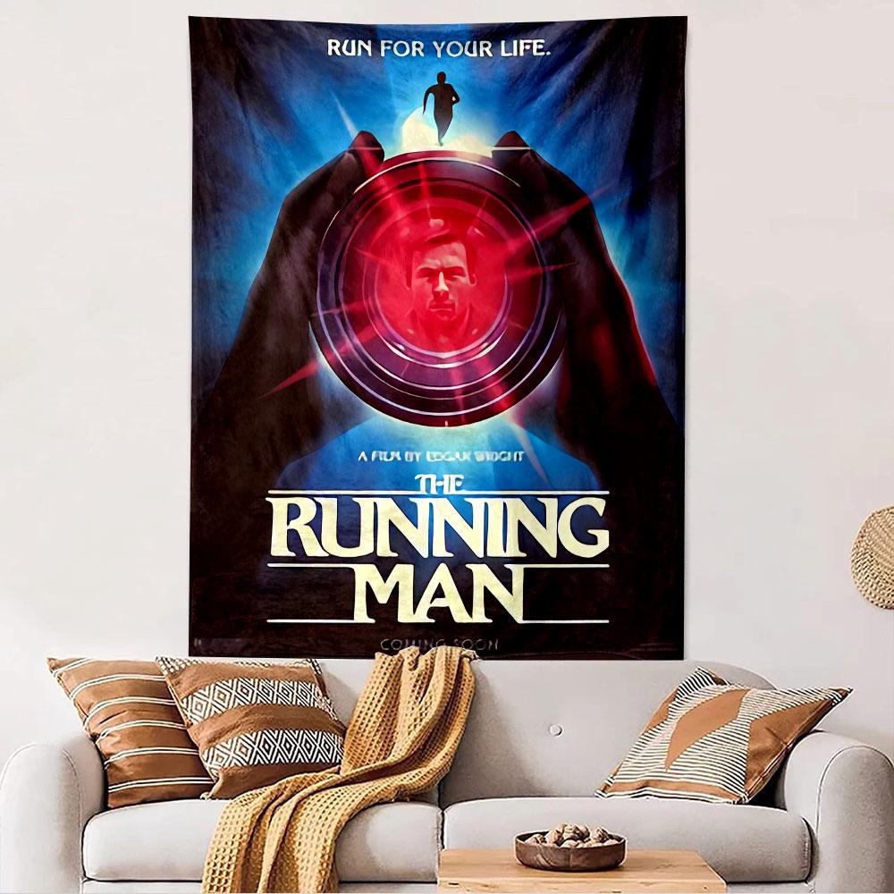The Running Man Movie Poster Tapestry Wall Hanging, Edgar Wright Action Film Art, Cinematic Wall Decor for Bedroom Living Room Man Cave