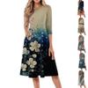 Women's Casual Fashion Round Neck Three-quarter Sleeve Floral Print Midi Dress