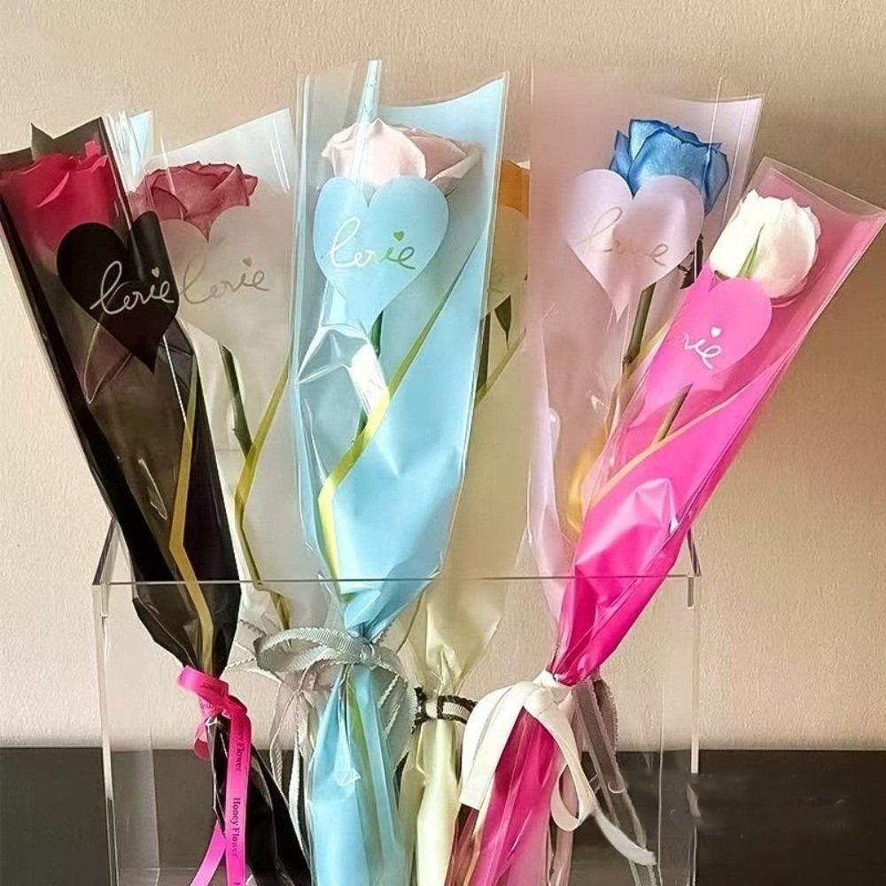 50pcs DIY Single Rose Sleeves Transparent Flower Wrapping Packa New Bouquet Packaging Sleeve