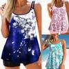 Женский купальник из двух частей, топы и шорты с цветочным принтом, высокая талия, контроль живота, пляжная одежда, женский купальный костюм танкини 2023