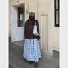 Женская шерстяная юбка средней длины в японскую клетку со складками — студенческий стиль, осенне-зимний стиль, эластичная резинка на талии, прочный дизайн в виде зонтика.