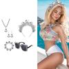1970S Disco Party Accessories Set for Women Bachelorette Party Silver Disco Headband Glasses Necklace Earrings 5-in-1