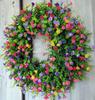 Colorful Spring Summer Wreath Farmhouse Colorful Cottage Wreath Artificial Flowers Wreath Decor for Front Door Wall
