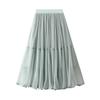 MOJTA Summer Women's High Waist Mid-length A-line Skirt Thin Pleated Mesh Skirt
