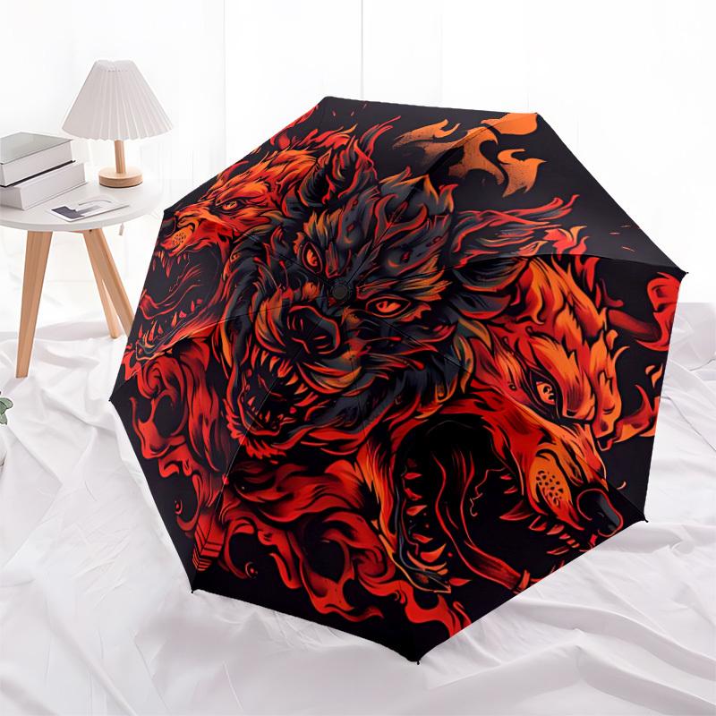 1pc Wolf Pack "Flame Crest" Automatic Umbrella High Quality Canopy, Portable Folding Umbrella with, Ideal Gift for - Travel, Everyday, Formal Events,