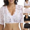 Lace Shirt Tops V-neck Half Sleeve Slim Fit Solid Color Short Shirt Bottom Cropped Tops