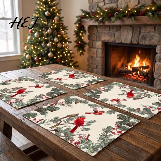 Dining Table Placemats 4Pcs Christmas Linen Placemat Set, Cartoon Snowman Gingerbread Gnome Mat Mat, Heat Resistant Place for Holiday Party Man
