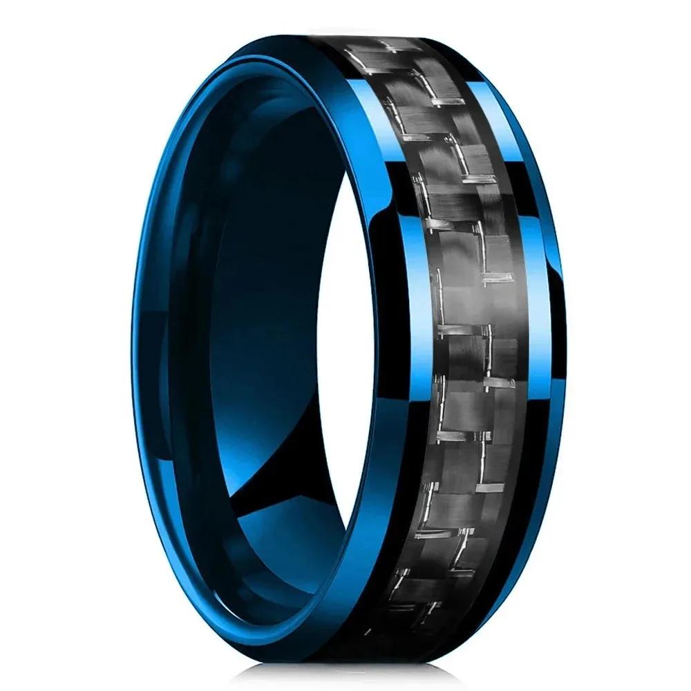 Vintage CopperColor Titanium Stainless Steel Rings for Men Black Carbon Fiber Ring Wedding Jewelry Christmas Gift Accessories