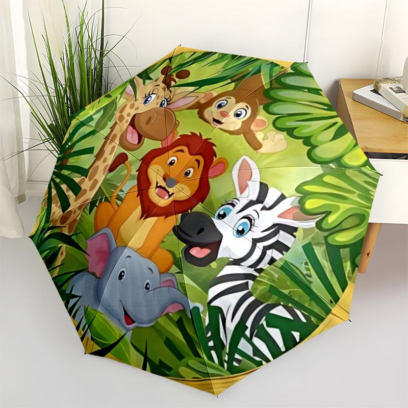 1pc Jungle Animals Automatic Open/Close Umbrella - Portable Collapsible Umbrella with 8-Rib Stability, Fashion Lovers yy251017093