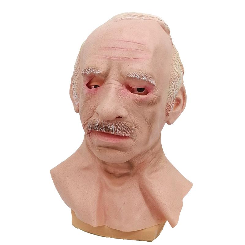 Scary old lady and old man face wig, elderly person mask, Halloween party prop