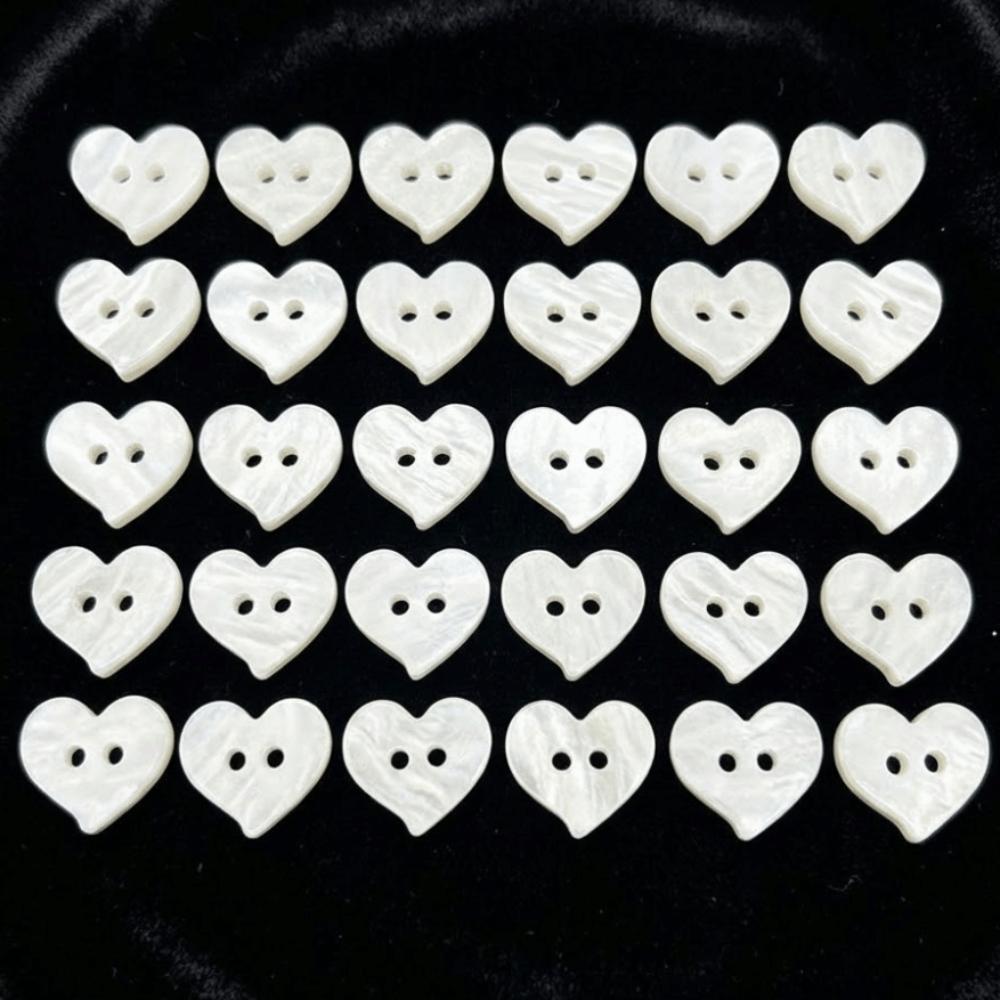 30pcs Fashionable Glossy Surface Heart Buttons Cute Creative Butterfly Buttons 2 Holes White Resin Buttons Clothes Accessories