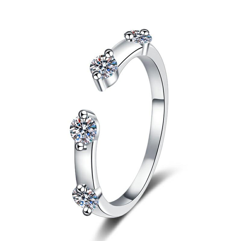 Minimalist Style GRA Certificate 0.1CT*4 VVs1 Moissanite S925 Sterling Silver Stackable Ring Wedding Engagement for Women