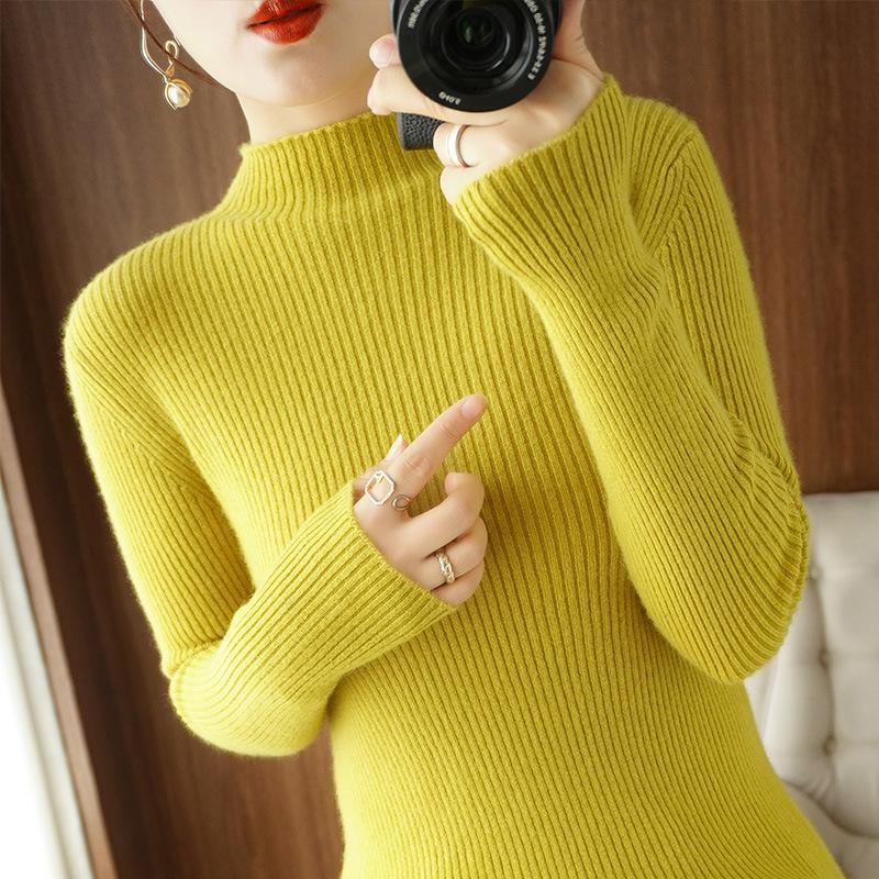 INDFS Женская мода Повседневный Осень Зима Однотонный Принт Длинный Рукав Полуводолазка Свитера