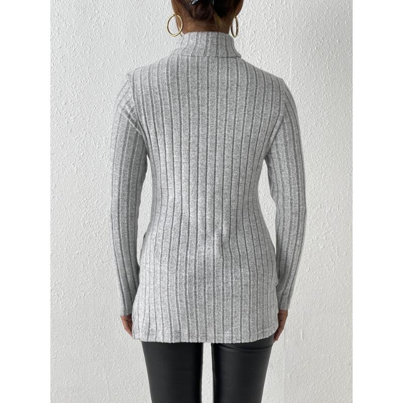 Women's High Neck Autumn and Winter Open Slim Bottoming Striped Medium-length Jumper