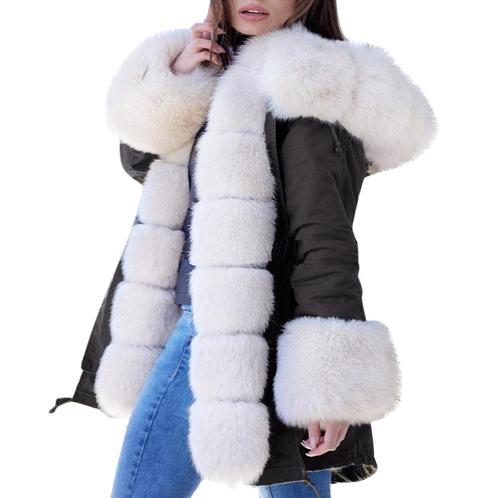 Womens Long Sleeves Faux Solid Coat Winter Jacket Hooded Fishtail Overcoat
