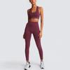 Seamless Knitted Slim Hip Lifting Sweat Wicking Sports Bodysuit Back Fitness Bra Yoga Suit For Women Solid Color Set