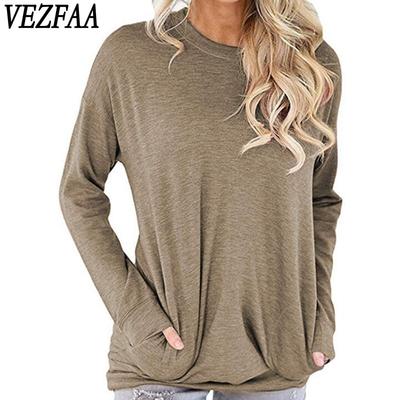 Женские модные повседневные весенне-осенние однотонные блузки и рубашки с круглым вырезом и длинными рукавами с принтом