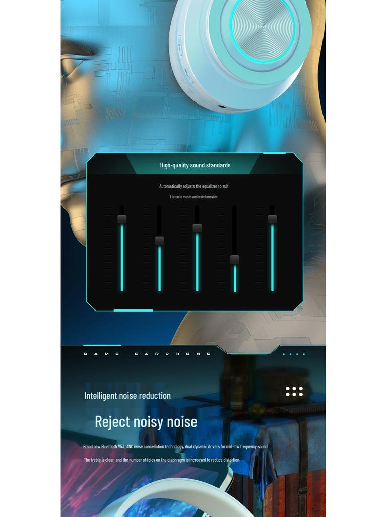 B39 Luminous Bluetooth Headphones - Head-mounted, Heavy Bass, Wireless Sports Gaming Headset.