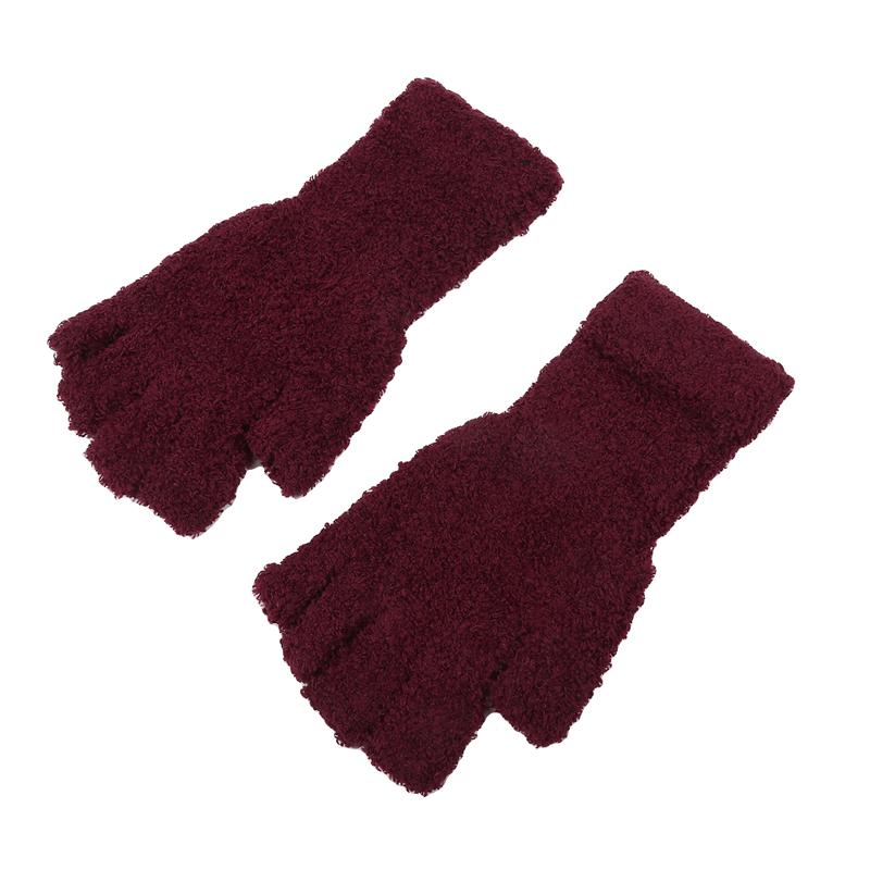 Женские и мужские перчатки из бархата кораллового цвета с длинными полупальцами, сохраняющие тепло, ребристые вязаные пушистые варежки, зимние однотонные перчатки без пальцев из мягкого плюша