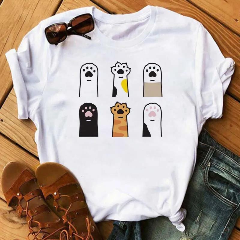 Maycaur Kawaii Cats Print Summer Cute Unisex Tshirt Funny Cartoon T Shirt Female Ullzang Tshirt 90s Fashion Korean Style Top Tee