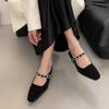 Square Head One-word Rhinestone Mary Jane Shoes 2025 Spring and Autumn Temperament Fairy Wind Height Increase Shallow Mouth Bag Head Drag