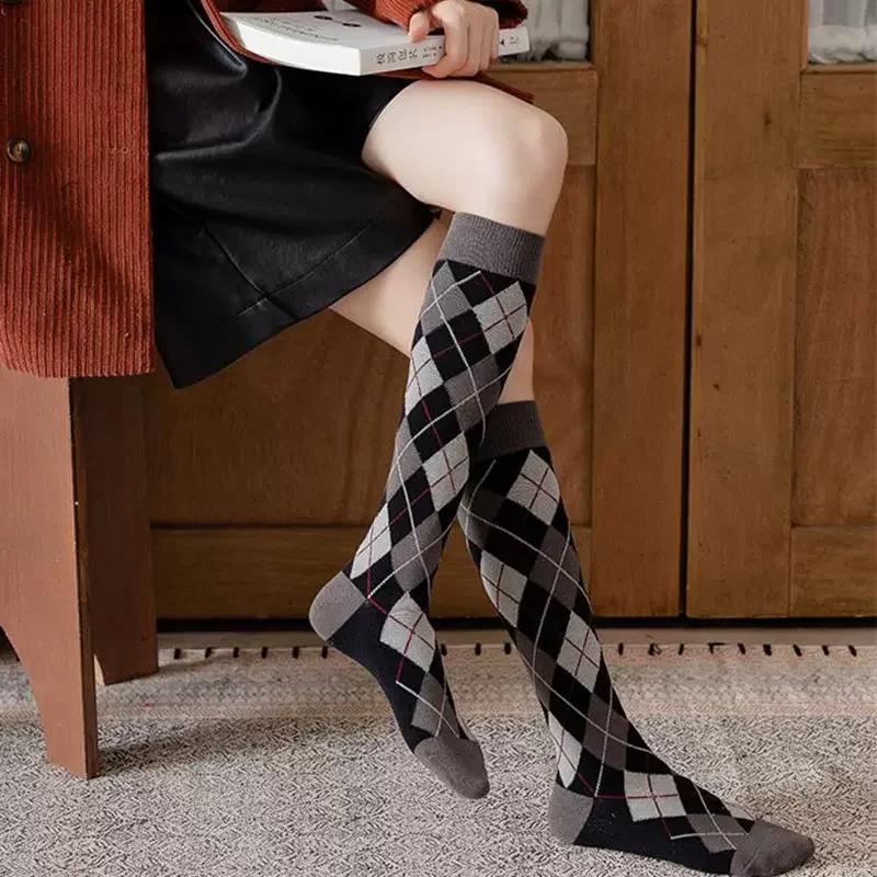 Women Stockings Japanese Fashion Plaid School Girls Long Socks Stockings Women College Style Knitted Cotton Knee Socks Stockings