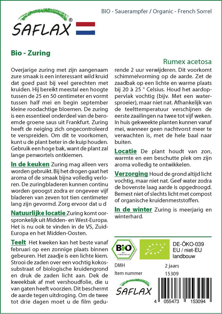 SAFLAX Garden in the Bag - Органический - Французский щавель - 400 семян - С субстратом в подходящем пакете - Rumex acetosa