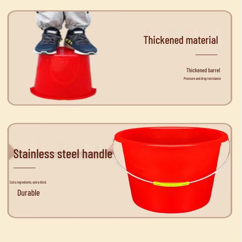 Xihe Red Plastic Round Bucket with Handle