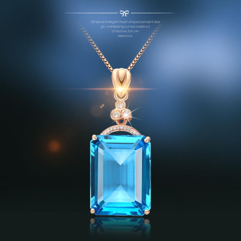 POMOiii Новый стиль, темперамент, прямоугольный морской синий цвет, кулон, женский натуральный циркон, цепочка на ключицу, подвеска на свадьбу, помолвку, ювелирные украшения