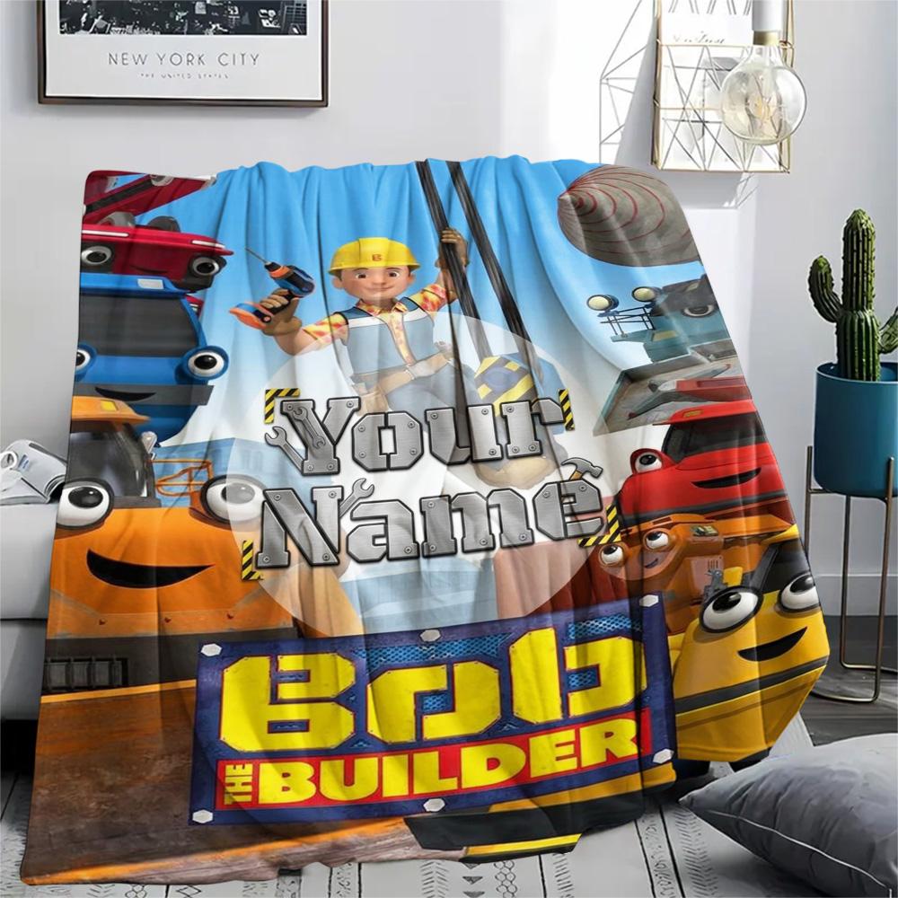 1PC Bob Builder Theme Custom Name Patterned Flannel Blanket Suitable For All Seasons For Home Decor Warmth And Comfort Gifts Holiday Present