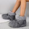 Winter Fuzzy Boots Women Furry Shoes Fluffy Fur Snow Boots Plush Lining Slip-on Rubber Flat Outdoor Bowtie Warm Ladies Footwear
