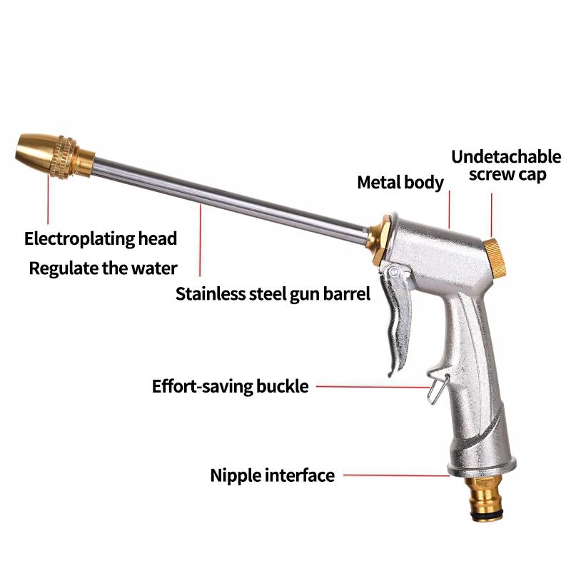 Садовый водяной пистолет, металлический распылитель высокого давления, шланговая насадка, пенный распылитель для мойки автомобилей, полив растений, инструменты для орошения