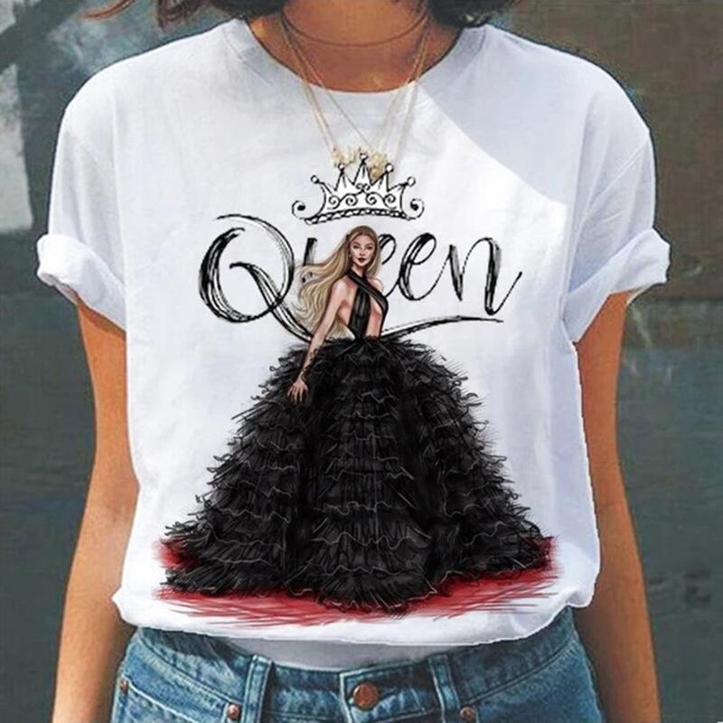 Summer Round Neck 3D Queen Pattern Print Top Fashionable Casual Short Sleeved Women's T-shirts