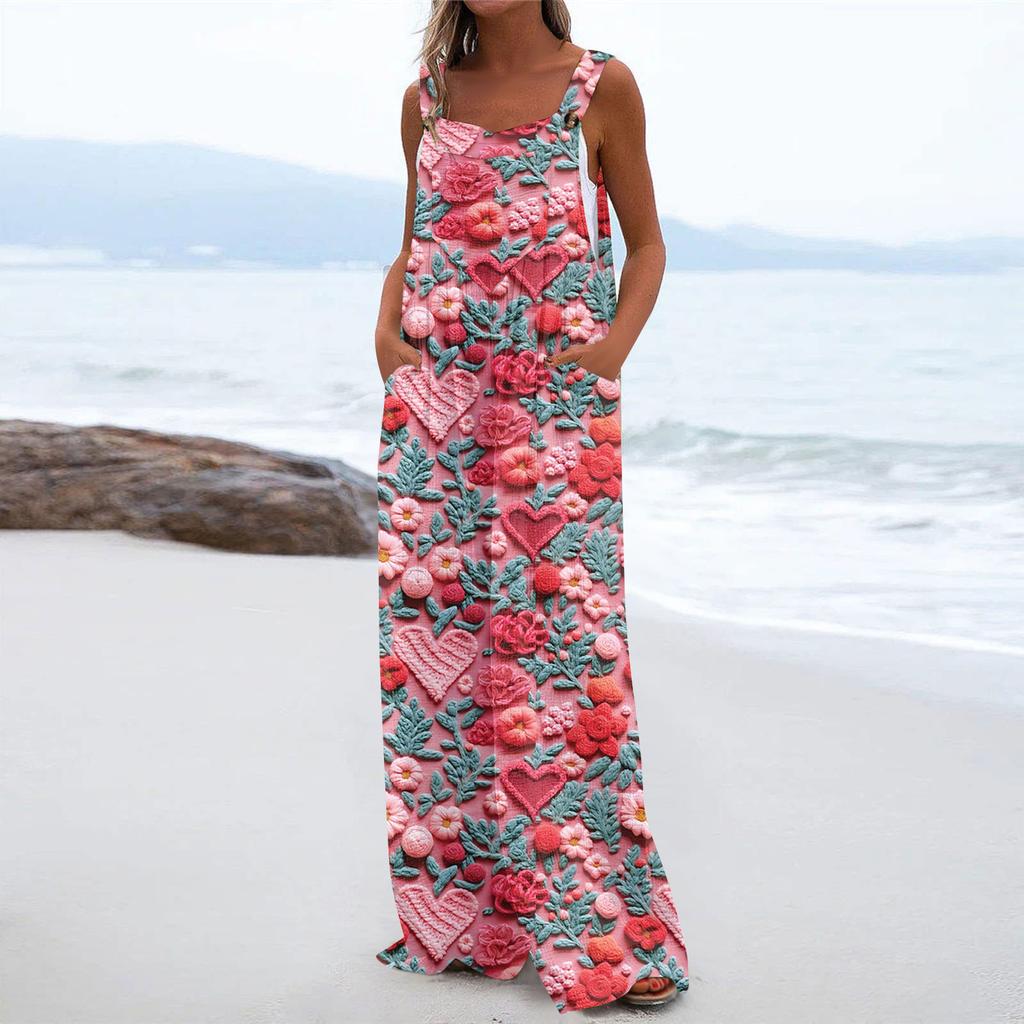 Женский модный повседневный свободный комбинезон с карманами и принтом ко Дню святого Валентина