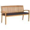 Stackable Garden Bench and Cushion vidaXL, 159 Cm, Solid Teak Wood