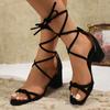 Fashion 2025 Ladies Shoes Cover Heel Women's Sandals Fashion Dress Sandals Women Narrow Band Ankle Lace Up Chunky Heels Plus Size Shoes
