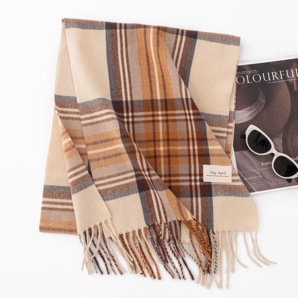Maillard Scarf for Women High End Versatile Thickened Autumn and Winter Stitching Warm New Plaid Scarf Dual Purpose