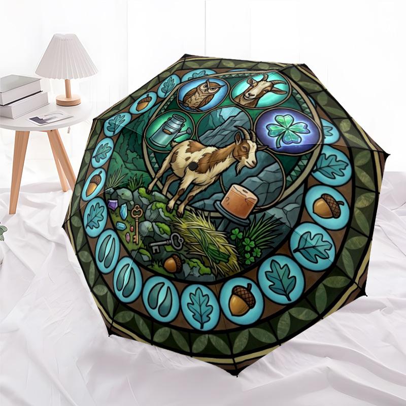Goat Nature Symbols pattern umbrella, portable and foldable design, 8 ribs, a casual accessory for Halloween, Christmas, and birthday gifts.