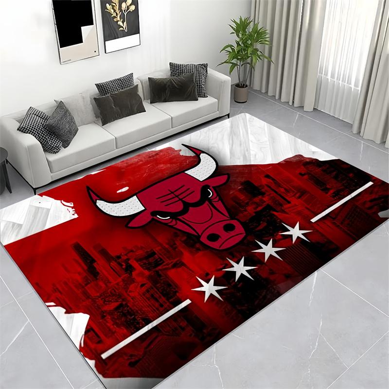 Ковер с принтом Chicago Bulls Мультяшный Красный Бык с Белыми Руками, Черный Спортивный Коврик для Пола