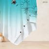 Women Plus Size Round Neck Long Sleeve T Shirt Palm Tree Print Turquoise White Gradient Asymmetric Hem Button Detail