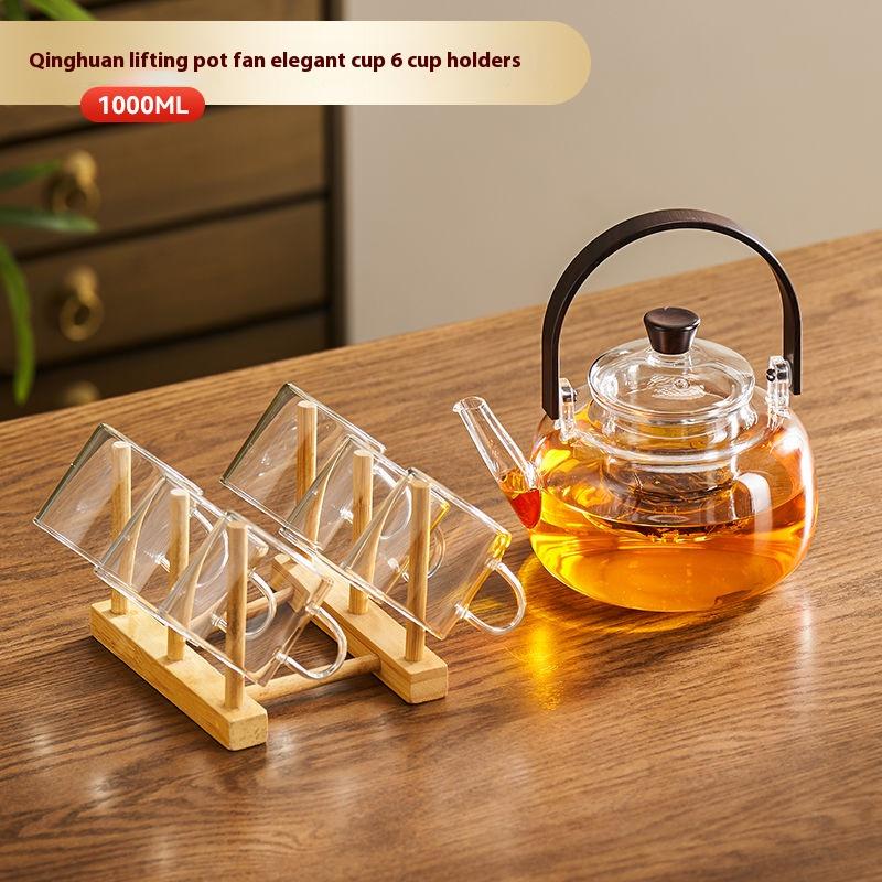 Chinese Tea Ceremony Tea Pot High Borosilicate Glass Open Flame Health Flower Tea Pot Tea Set Teapot Cup Holder