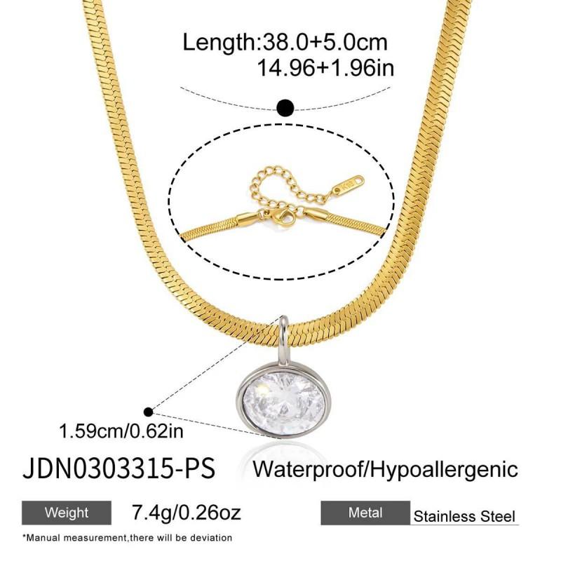 Stainless Steel Pendant Necklace Women Geometric Single Zircon Minimalist Luxury Titanium Chain 41-50cm