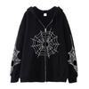Spring and Autumn Women's Fashion Spider Web Printed Hooded Casual Jacket