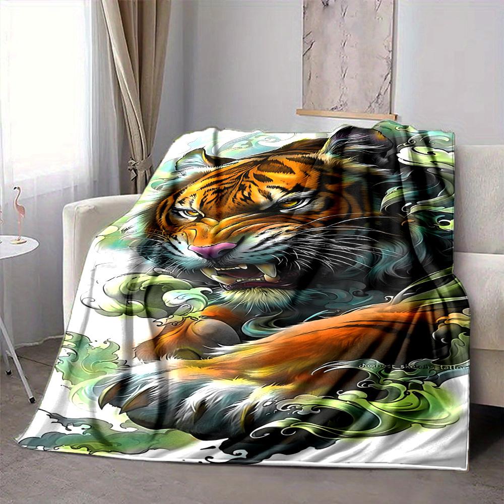 1PC Tiger Illustration Art Blanket - Soft Warm All-Season Throw for Sofa, Bed, Car, Office, Throw For Sofa yy250916103