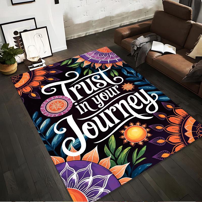 Inspirational Carpet with Floral Mandala Design - Trust in Your Journey Suitable for use as an anti-slip for living room bedroom sofas