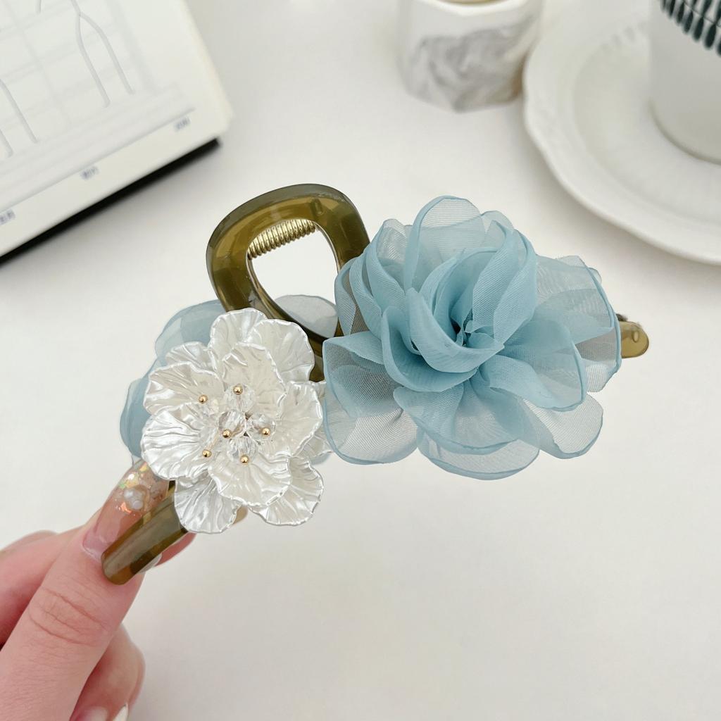 2Pcs 2026 New Chinese Style Flower Mesh Gripper Women Camellia Large Back of Head Shark Clip  Mesh Gripper